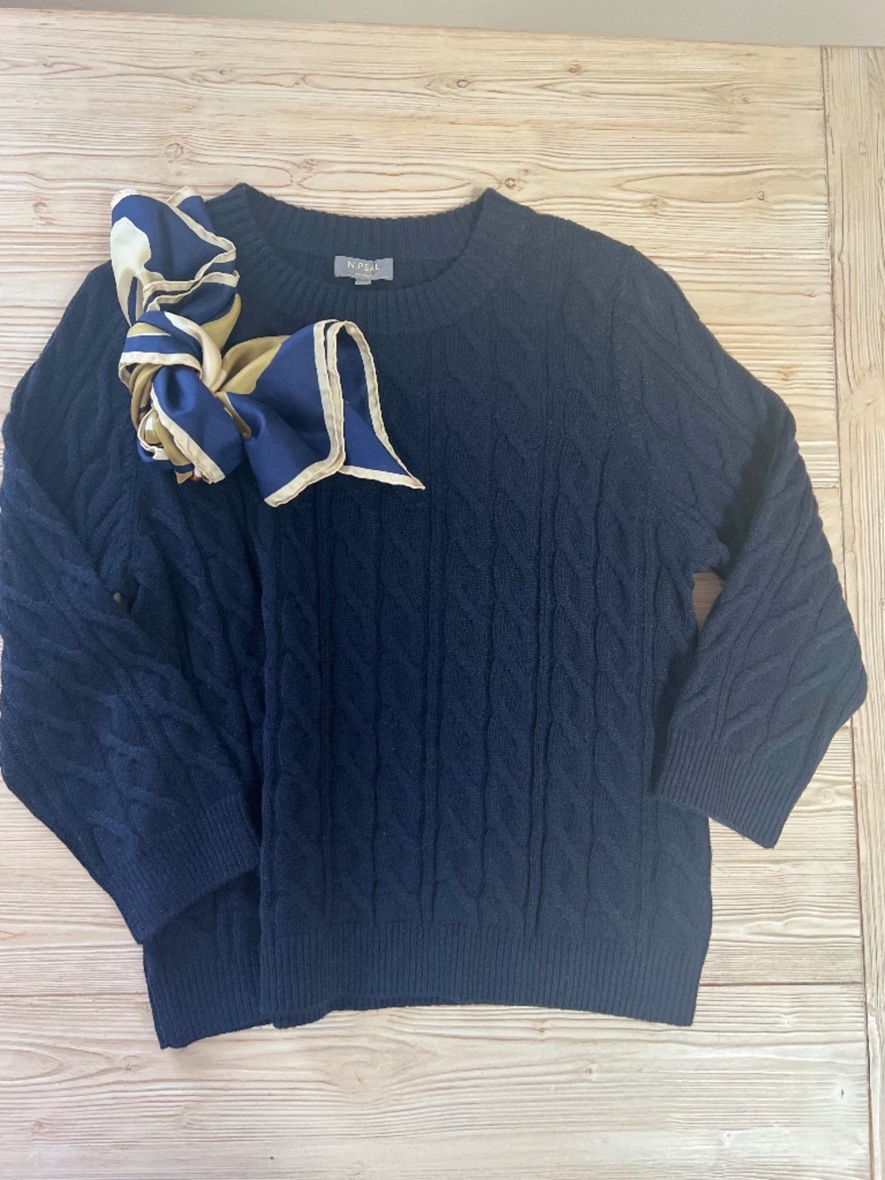 N.Peal London Navy Cable Knit Cashmere Sweater Women’s Large